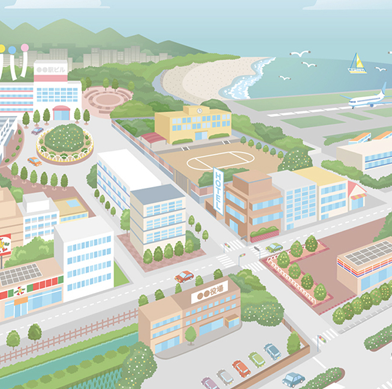 シンプルタッチが得意な京都在住イラストレーターいわたまさよし 街並みやマップイラスト制作