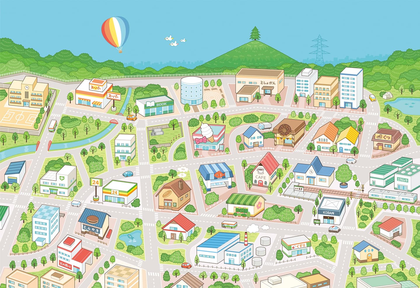 小学一年生_アイソメトリックな街イラスト_街・町・都市・施設・建物・街並みイラスト_イラストレーターいわたまさよし