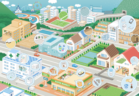 街イラスト_俯瞰イラスト_街の俯瞰イラスト_街並み_京都イラストレーターいわたまさよし_コミカルタッチ_コミカルイラスト制作