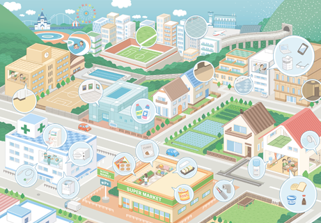 街イラスト_俯瞰イラスト_街の俯瞰イラスト_街並み_京都イラストレーターいわたまさよし_コミカルタッチ_コミカルイラスト制作