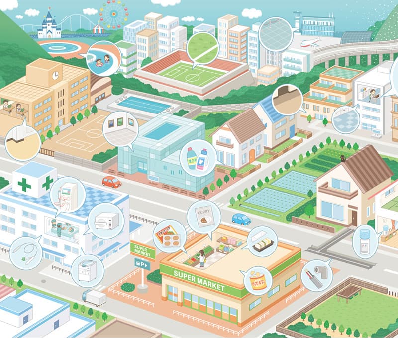 街・施設・建物｜俯瞰図・アイソメトリック・鳥瞰図｜イラストレーターいわたまさよし