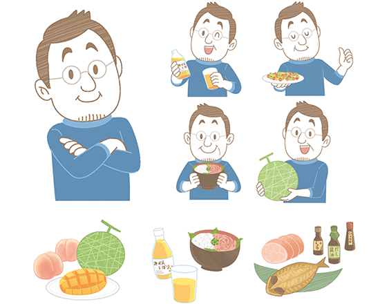 お中元カタログ_挿絵_コミカルタッチ_コミカルイラスト_イラストレーターいわたまさよし