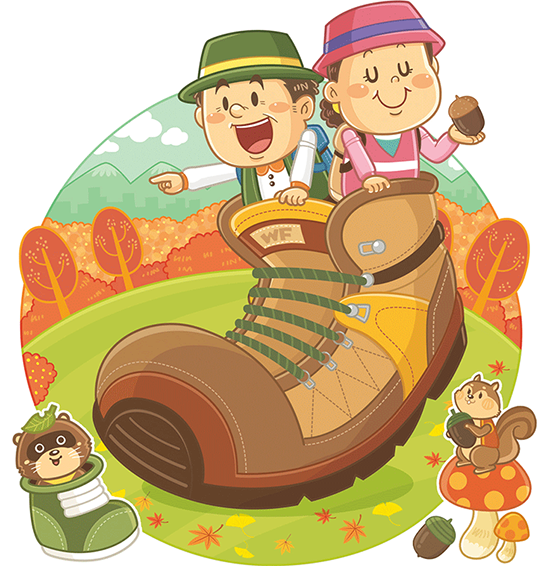 国士舘大学生涯学習センター〈ウォーキングフェスティバル〉ハイキング_コミカルタッチ_コミカルイラスト_イラストレーターいわたまさよし