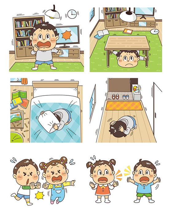 Gakken〈はじめてのぼうさい〉子供・児童向け防災シールブック_コミカルイラスト制作_イラストレーターいわたまさよし