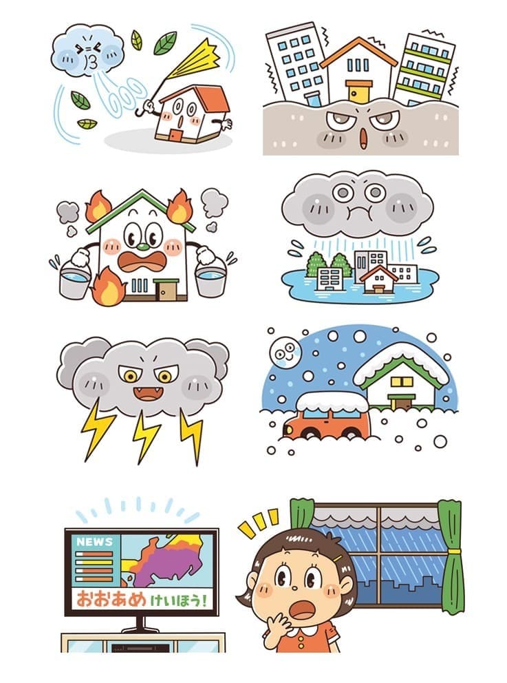 Gakken〈はじめてのぼうさい〉子供・児童向け防災シールブック_コミカルイラスト制作_イラストレーターいわたまさよし
