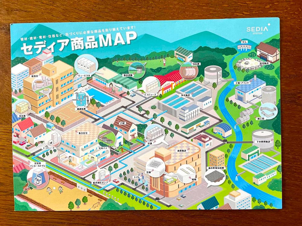 渡辺パイプ株式会社〈SEDIA SYSTEM〉街 俯瞰 アイソメトリックイラスト制作 イラストレーターいわたまさよし