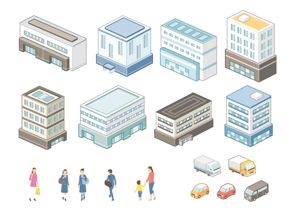 街の俯瞰イラスト_フローチャート_イラストレーター いわたまさよし