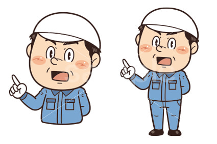 工場や現場で働く男性作業員が指差しをしているイラスト｜不安全行動・不安全状態・労働災害