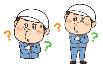 工場や現場で働く作業員が腕を組みながら考えているイラスト｜不安全行動・不安全状態・労働災害・安全確認
