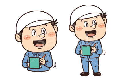工場や現場で働く作業員がノートにメモを取るイラスト｜不安全行動・不安全状態・労働災害・安全確認