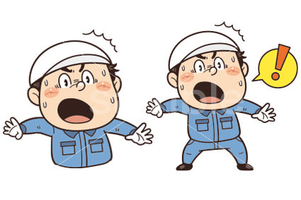 工場や現場で働く作業員がびっくりしているイラスト｜不安全行動・不安全状態・労働災害・安全確認