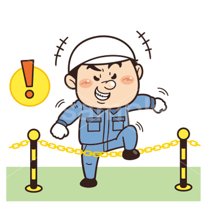 安全柵を乗り越えて侵入しようとする工場・現場の作業員イラスト｜不安全行動・不安全状態・リスク・危険