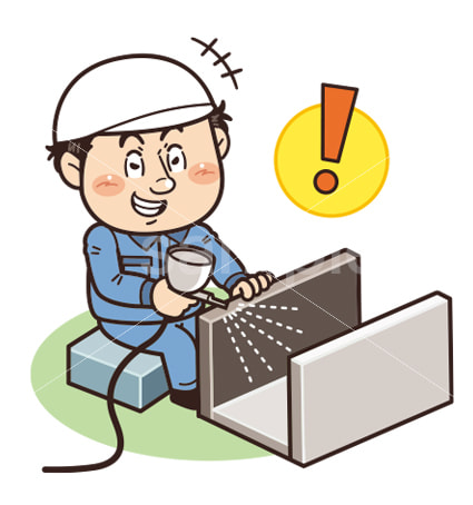 保護具を着用せずエアブラシで塗装作業をする工場作業員イラスト｜不安全行動・不安全状態・労働災害