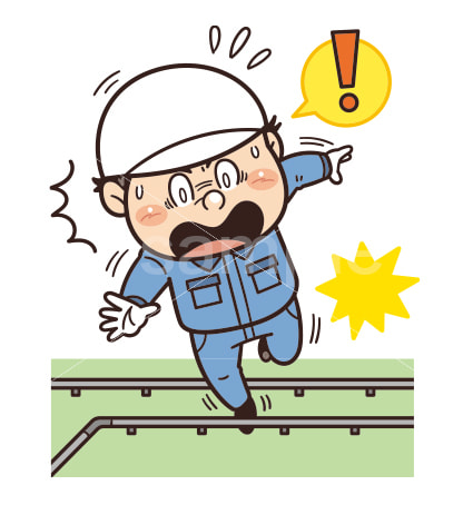 足元の配管やパイプにつまずく工場・現場の作業員イラスト｜不安全行動・不安全状態・労働災害