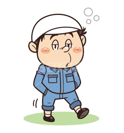 不適切な服装で眠そうに歩いている工場・現場作業員イラスト｜不安全行動・不安全状態・労働災害