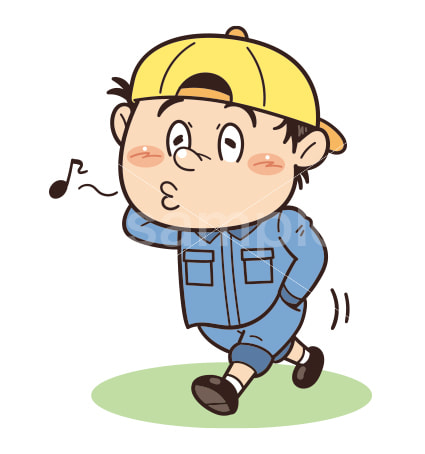 不適切な服装で口笛を吹いている工場・現場作業員イラスト｜不安全行動・不安全状態・労働災害