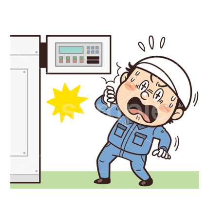 機械の鋭利な角に顔をぶつけそうになる工場・現場の作業員イラスト｜不安全行動・不安全状態・労働災害