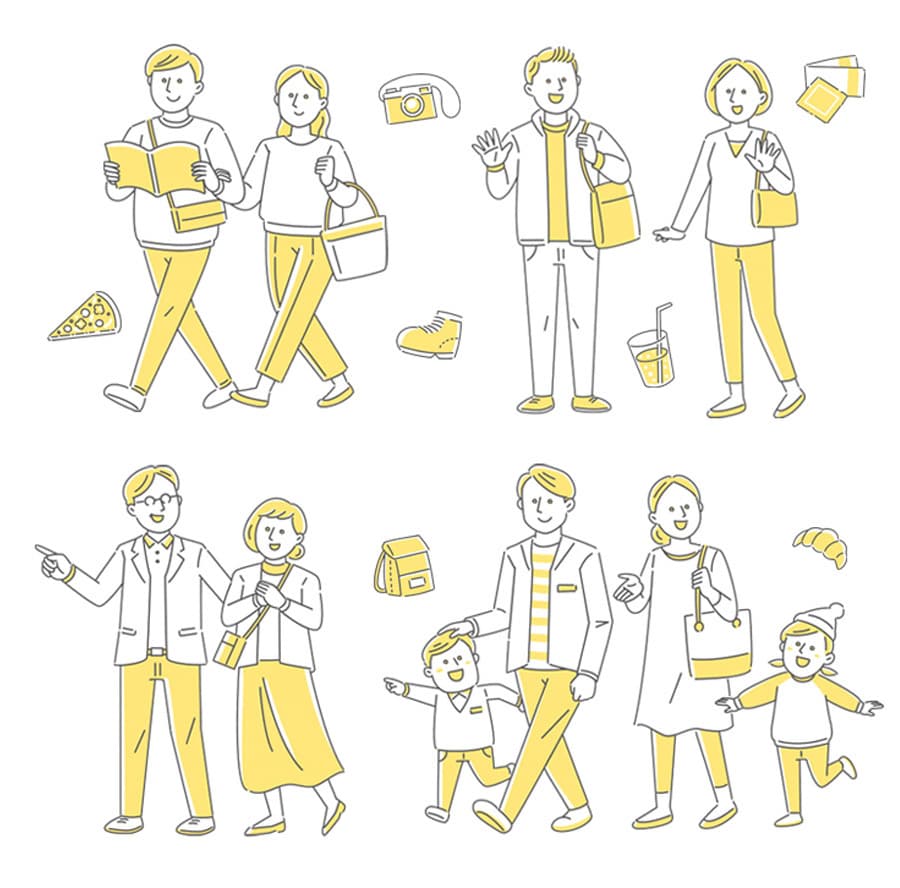 ウォーキングマップのパンフレット｜装飾用イラスト制作｜やさしいシンプルタッチのデフォルメイラスト