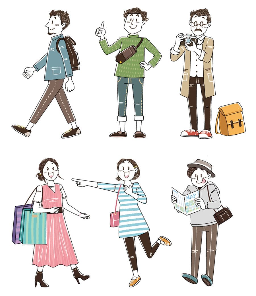 〈ウォーキングマップ〉パンフレット用イラスト｜やさしいシンプルタッチのデフォルメイラスト
