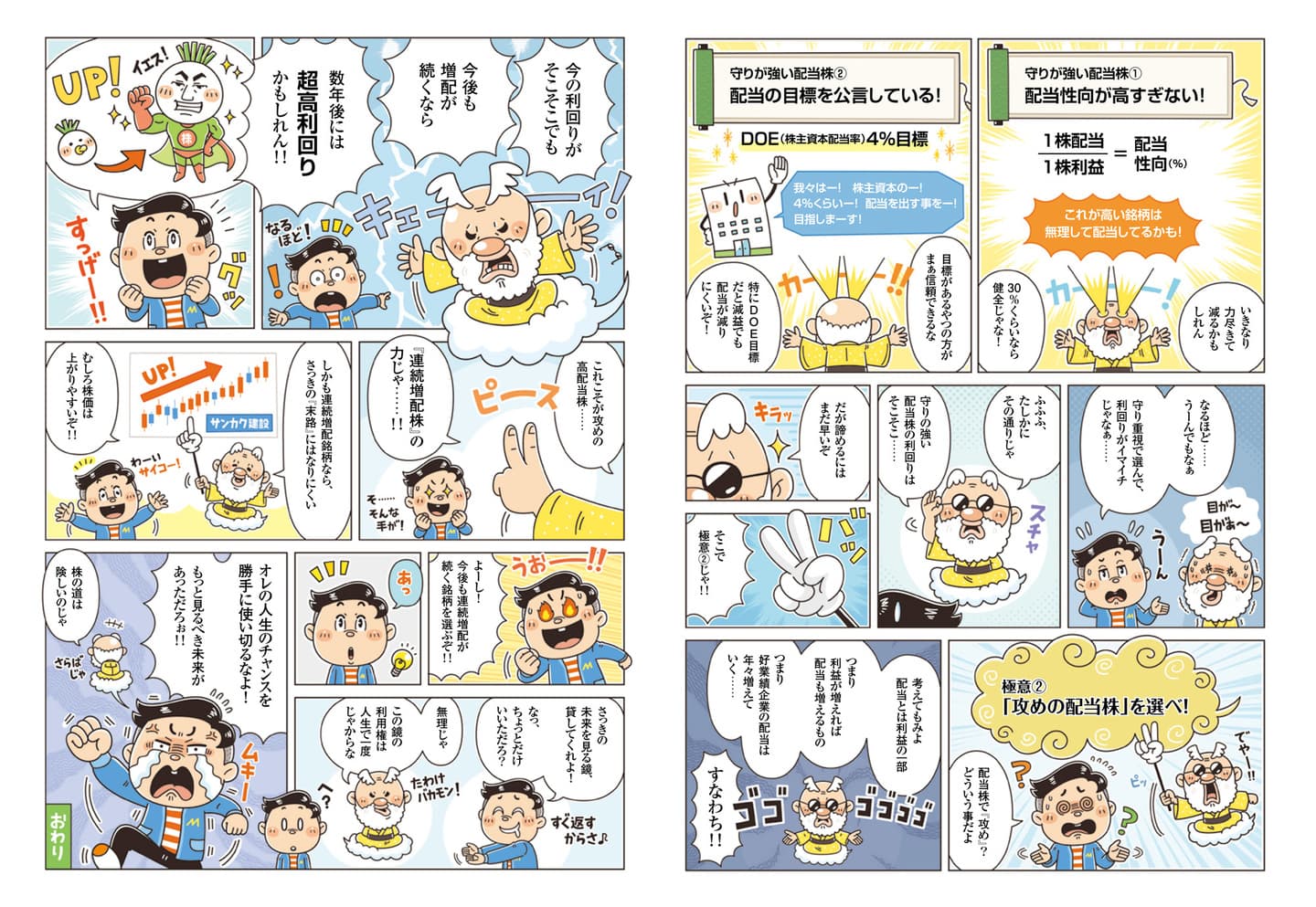 ビジネス・雑誌・実用書｜コミカルイラスト｜ビジネス漫画｜高配当株の見分け方を解説しているビギナー向けビジネス漫画